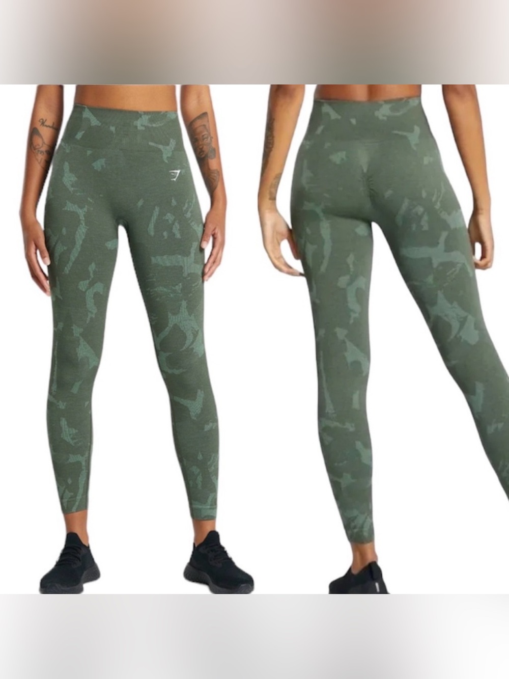 Gymshark Women‘s Olive Green Camo Leggings - Sz L